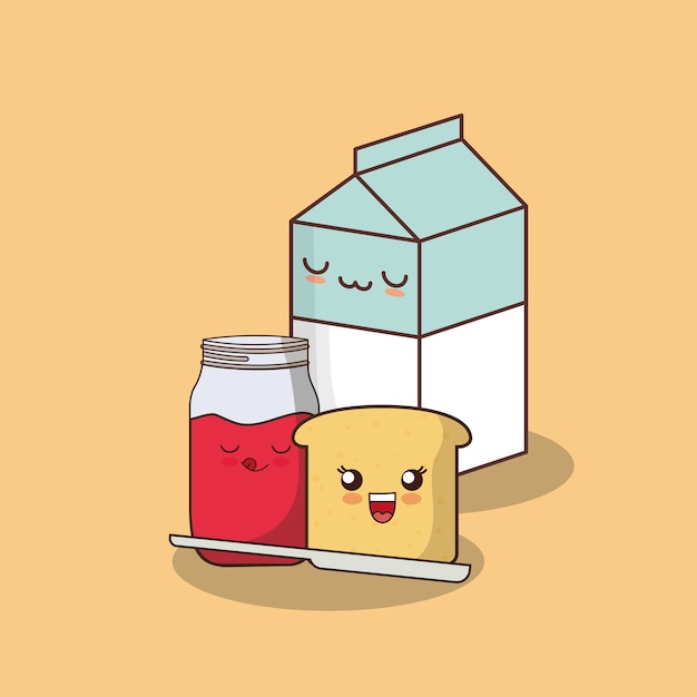 Kawaii milk box and loaf slice