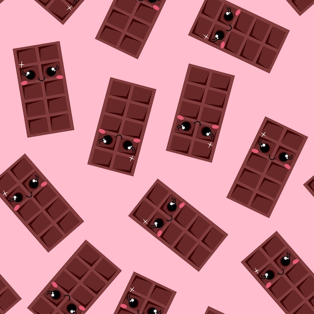 Cioccolatini al latte kawaii in motivo senza cuciture con sfondo rosa