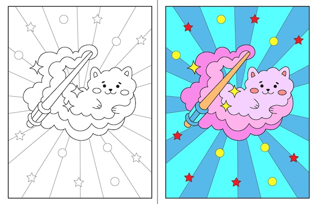 Kawaii monster cat coloring pages