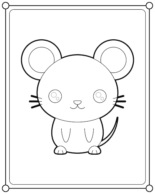 Kawaii mouse suitable for children's coloring page vector illustration