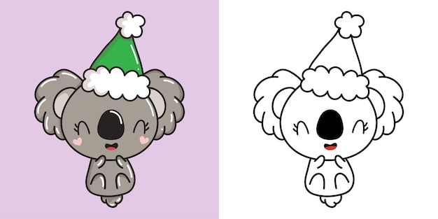 Kawaii new year koala bear clipart multicolored and black and white cute kawaii christmas animal