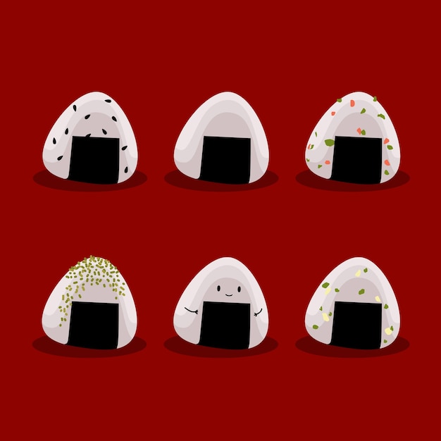 Kawaii onigiri illustratie in platte ontwerpstijl