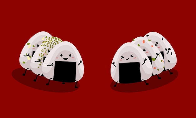 Kawaii onigiri illustratie in platte ontwerpstijl