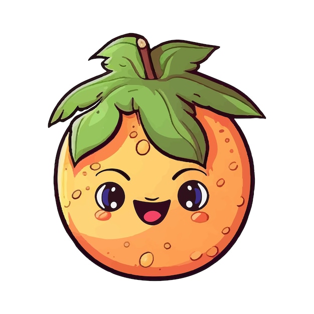 Kawaii orange Hand drawn vector orange with funny smile Cartoon fruit with eyes