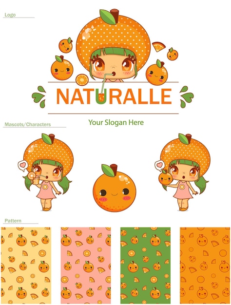 Kawaii oranje meisje mascotte