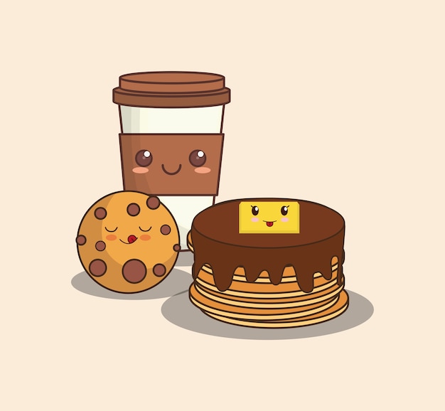 カワイイパンケーキ、クッキーとコーヒーカップ