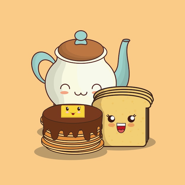 Kawaii pannenkoeken en theepot