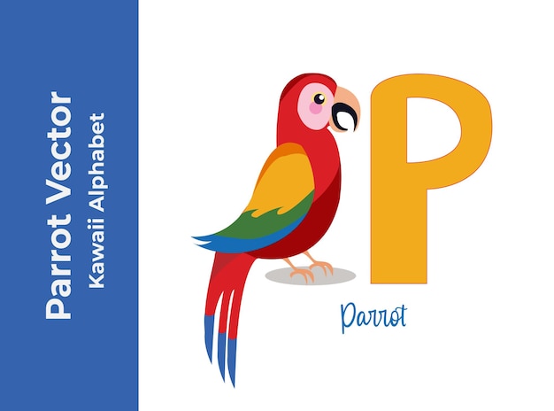 Kawaii Parrot Vector Alphabet P Letter