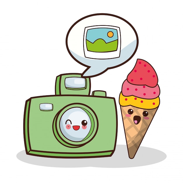 Kawaii photo camera and ice cream image