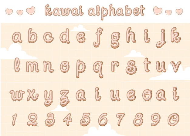 Kawaii pink pastel font cute cartoon alphabet for girl