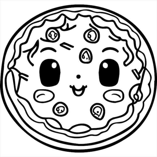 Vector kawaii pizza coloring page