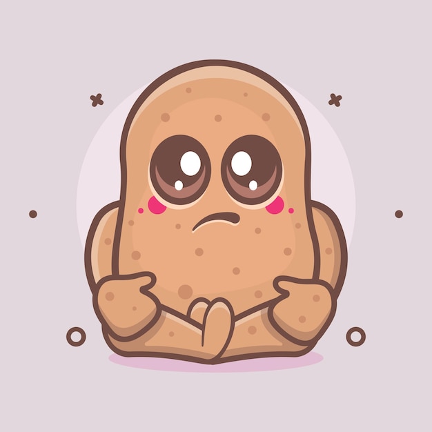 kawaii potato vegetable character mascot with sad expression isolated cartoon in flat style design