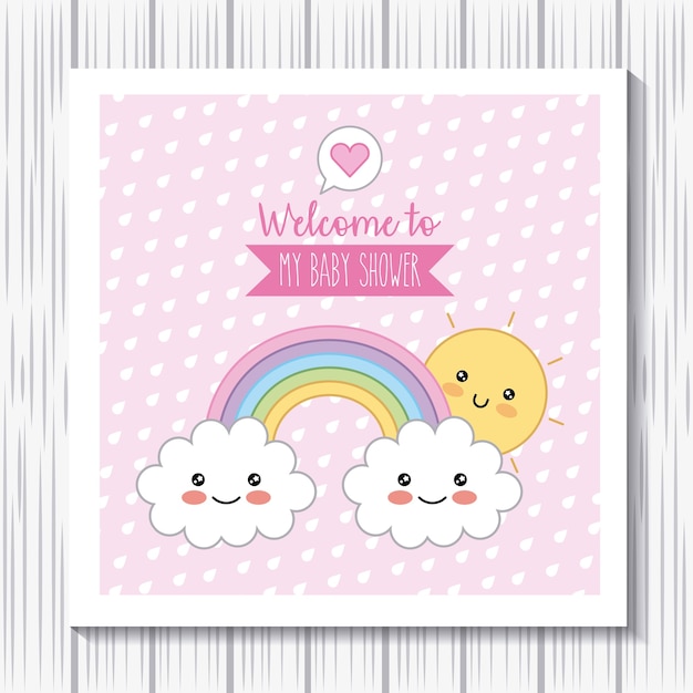 Kawaii rainbow clouds sun welcome baby shower poster