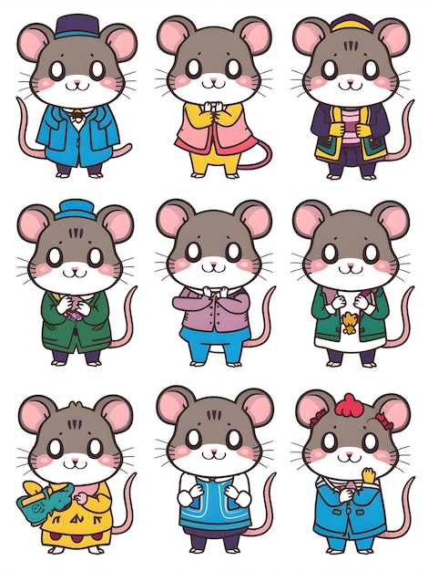 Kawaii Rat Clipart Collection 9 Cute Stickers for Decoration Design