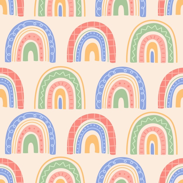 Kawaii regenboog naadloos patroon, schattige abstracte pastelkleuren vorm