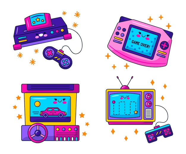 Kawaii retro video games stickers collection