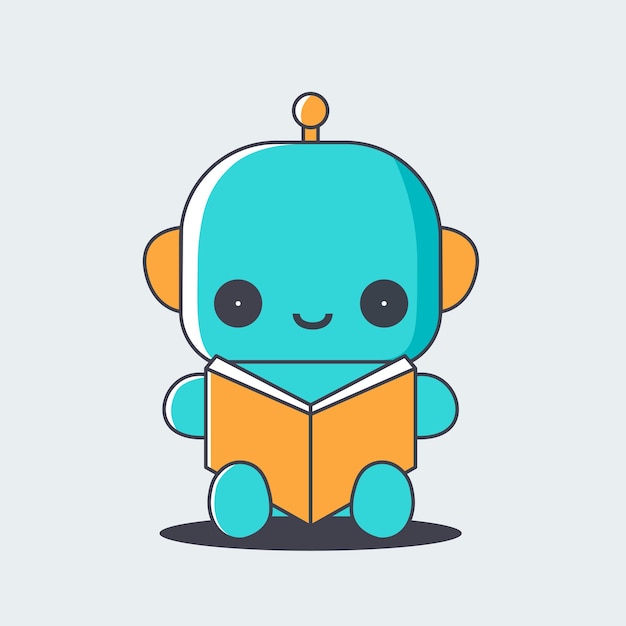 Kawaii robot reading a book flat illustration World book concept