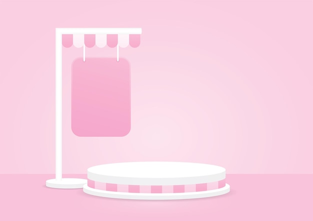 Vector kawaii roze product display podium met hangend teken 3d illustratie vector voor het zetten van object