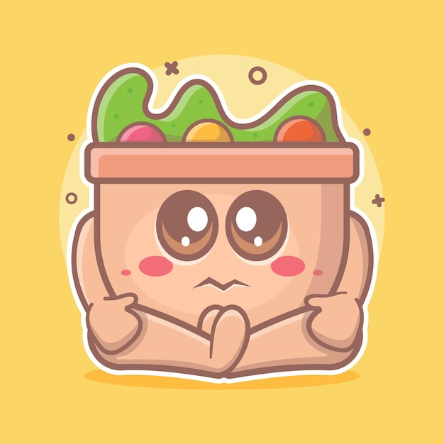 Kawaii salad food character mascot with sad expression isolated cartoon in flat style design