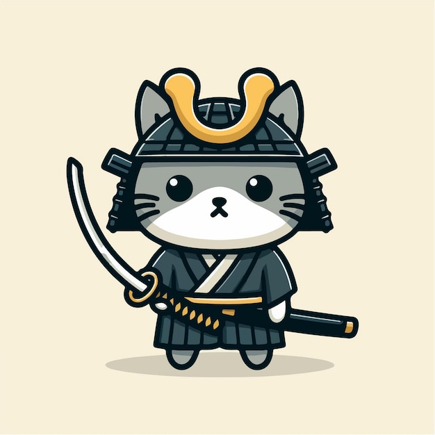 Vector kawaii samurai cat