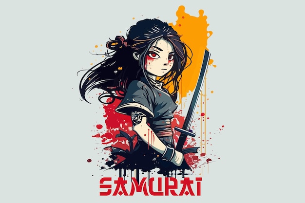 Kawaii samurai vector kunst voor t-shirt