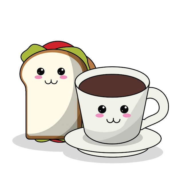 Бутерброд Kawaii и чашка кофе