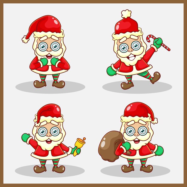 Vettore collezione di personaggi di babbo natale kawaii