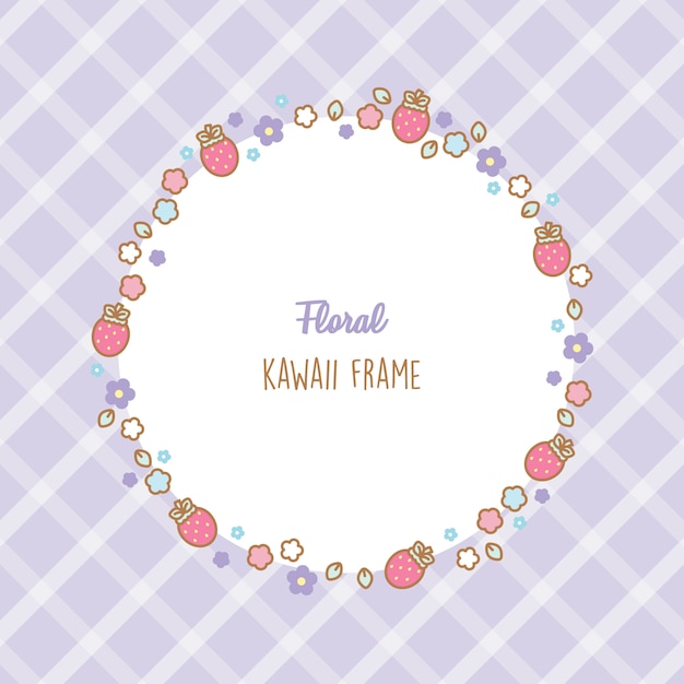 Kawaii schattig aardbeien en bloemen frame
