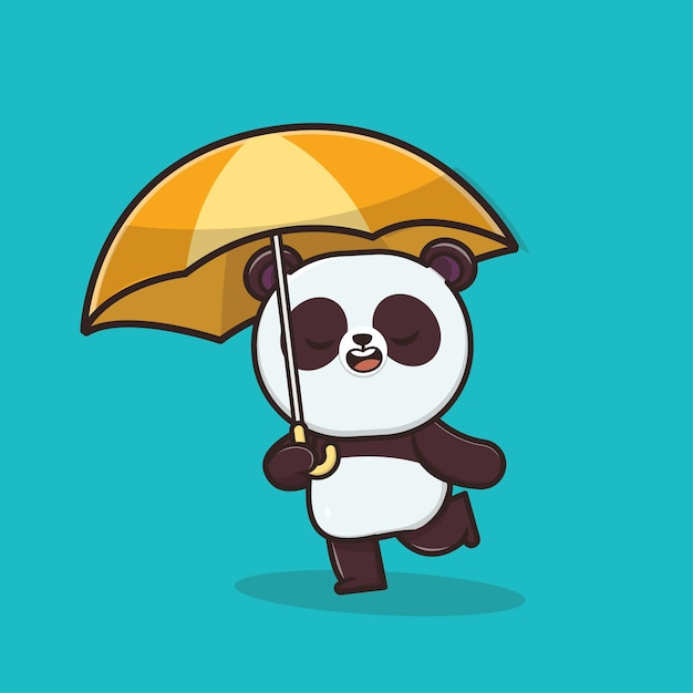 Kawaii schattig pictogram Panda met paraplu mascotte illustratie