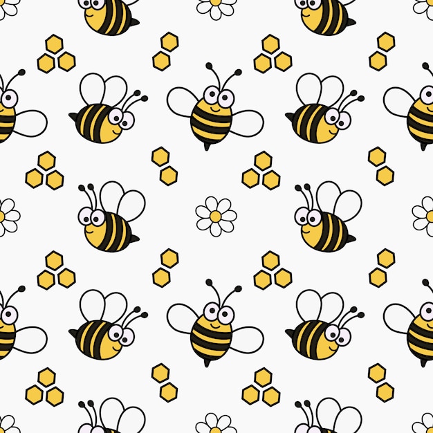 Vector kawaii seamless pattern cute baby bee cartoon