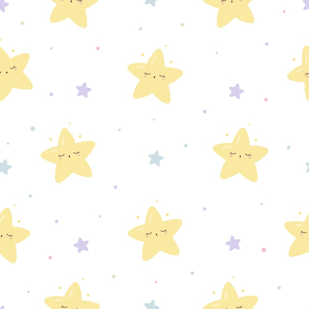 Vector kawaii seamless pattern with twinkle sleeping stars