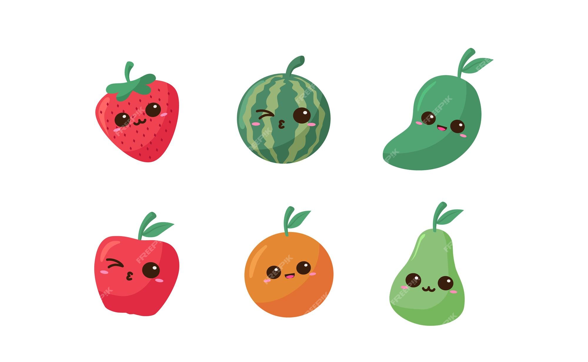 Kawaii Cute Fruits Sticker Image, in the Style of Kawaii Art, Meme