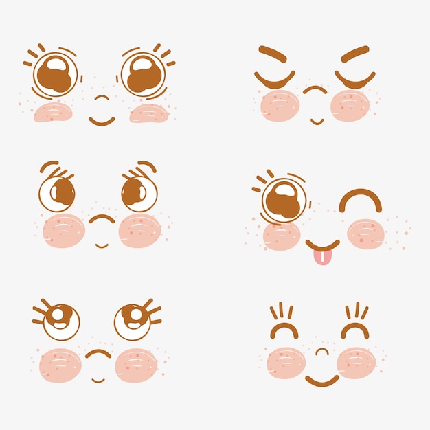 Vector kawaii set funny faces icon