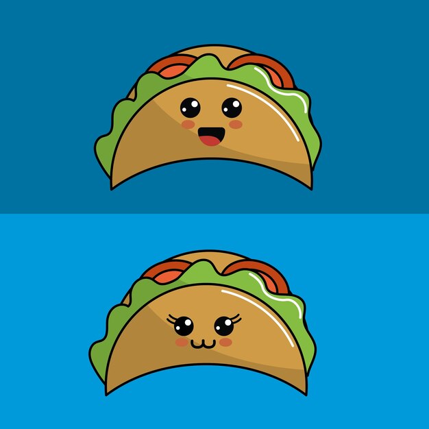 Vector kawaii set tacos icon with beautiful expressions