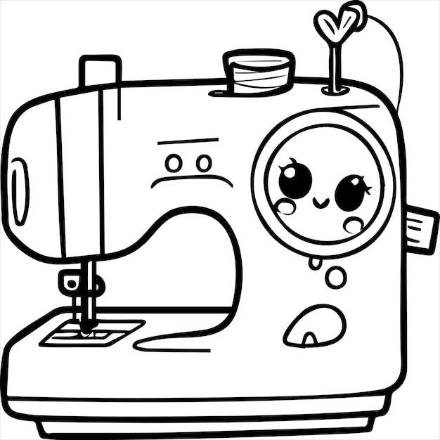 Vector kawaii sewing machine coloring page