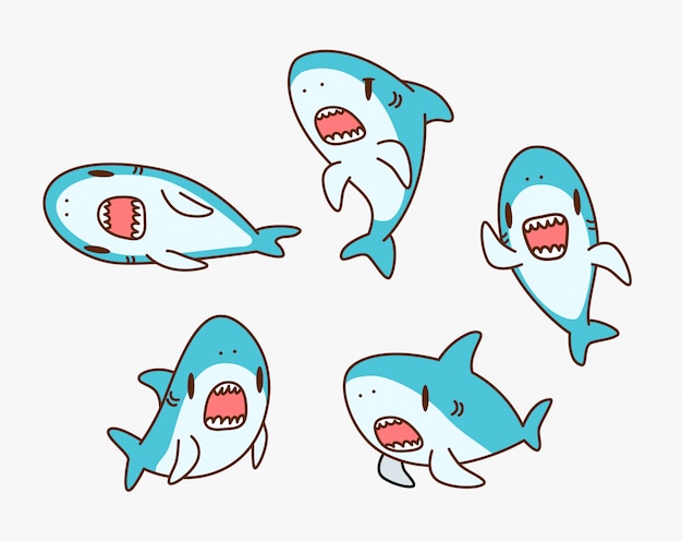 Vector kawaii shark-beeldverhaalkarakterillustratie