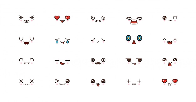 Vector kawaii smile emoticons. japanese emoji