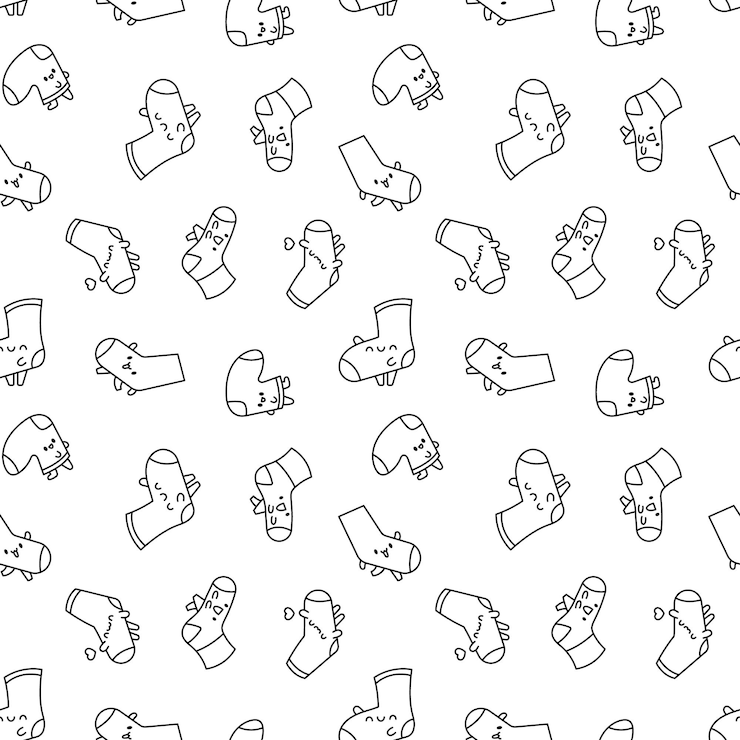 Vector kawaii socks seamless pattern coloring page