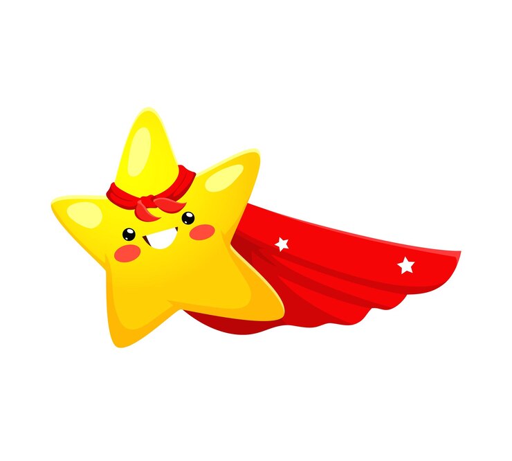 Vector kawaii star superhero character with red cape
