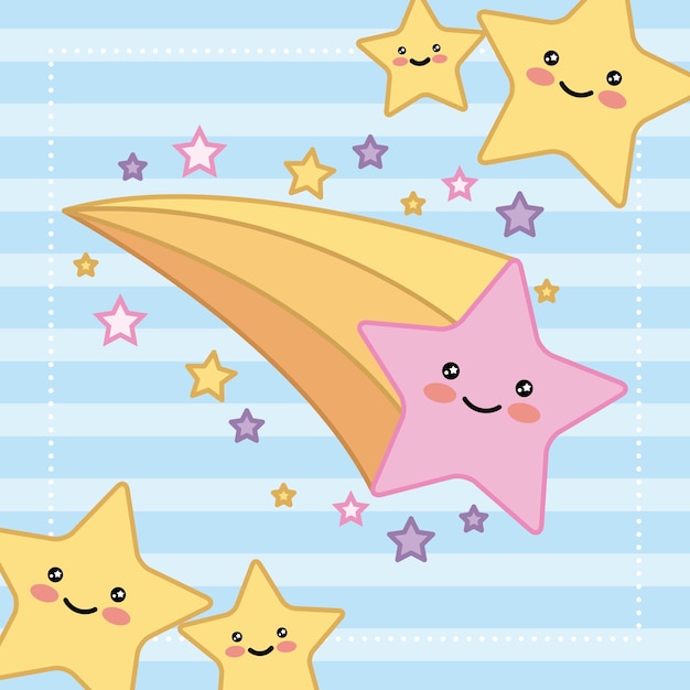 Kawaii stars bright happy cartoon vector illustration