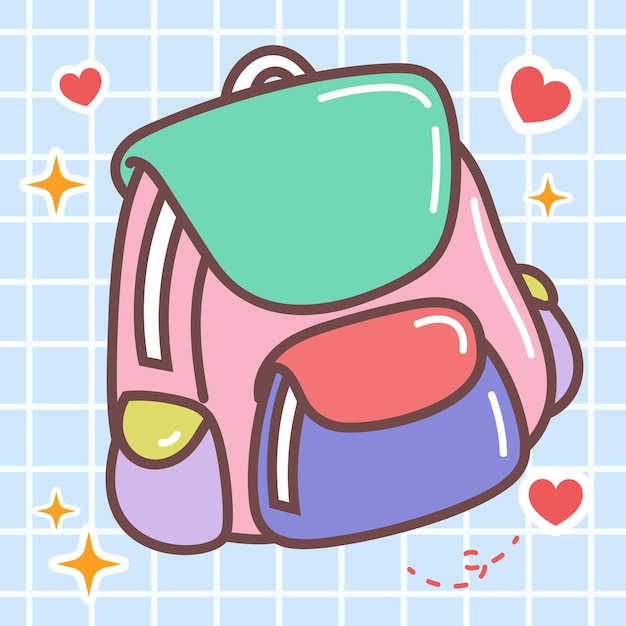 Kawaii sticker of school backpack bag vector icon of cute japanese anime manga style