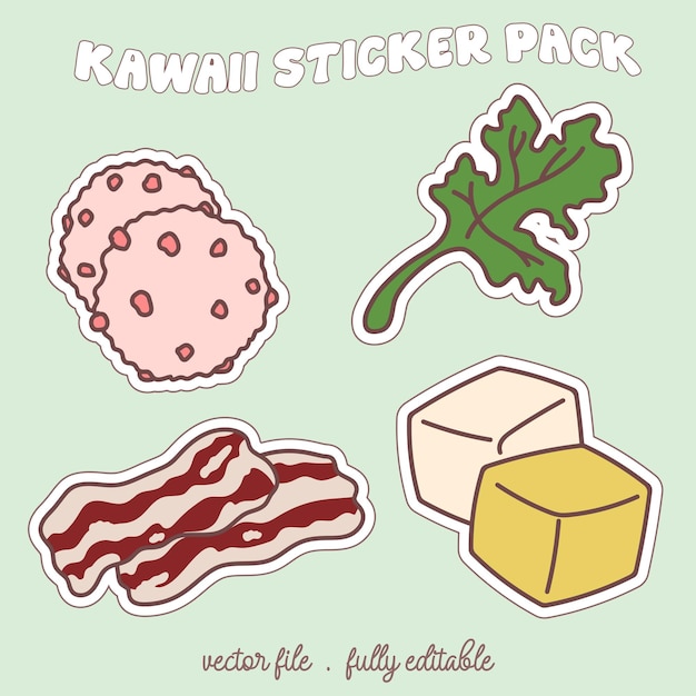 Kawaii sticker set or elements with cute japan anime manga cartoon style vector illustration