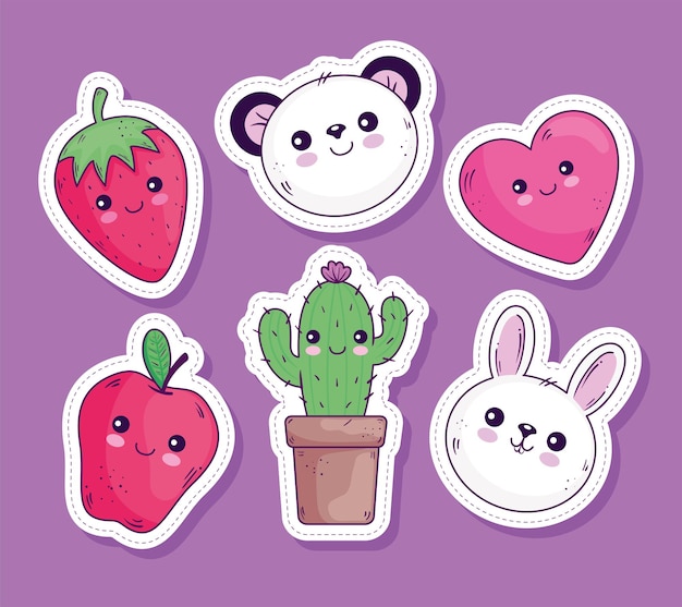 Vector kawaii stickers cartoons icon collection design, cute character theme