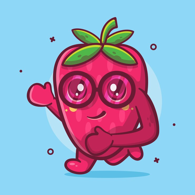 Vector kawaii strawberry fruit character mascot running isolated cartoon in flat style design