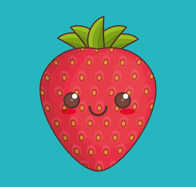 kawaii strawberry fruit icon 