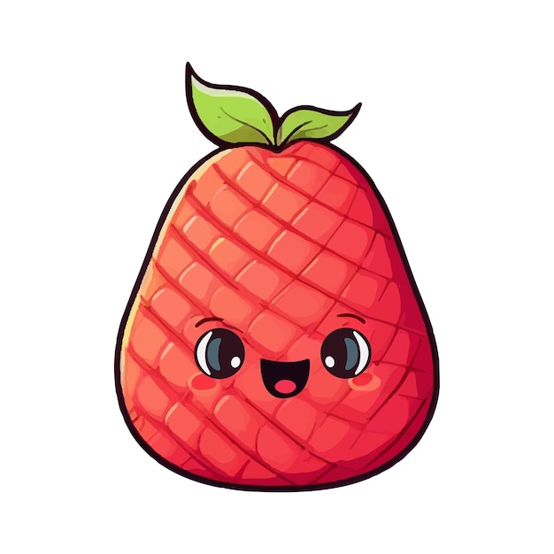 Kawaii strawberry Hand drawn vector strawberry with funny smile Cartoon fruit with eyes