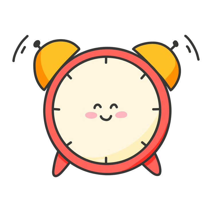 카와이 스타일 알람 시계 만화 스타일의 벡터 일러스트 레이 션에 미소로 알람 시계 문자