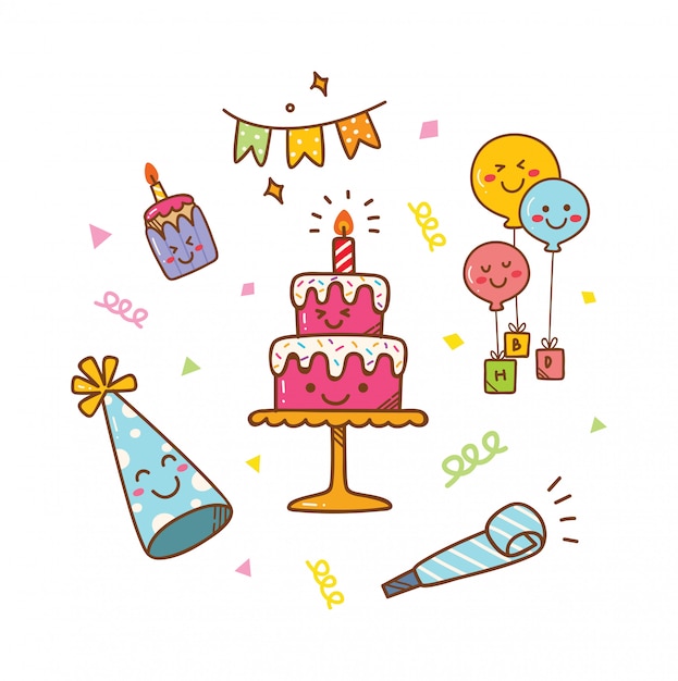 Doodle di compleanno stile kawaii