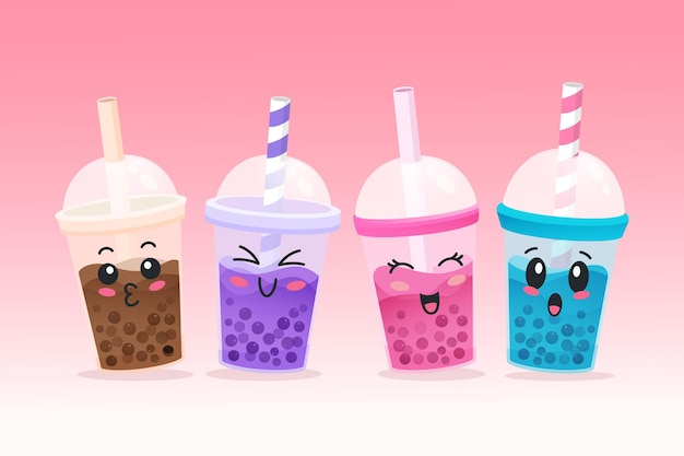 Vettore bubble tea in stile kawaii