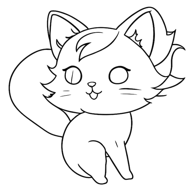 kawaii style cat vector illustration line art